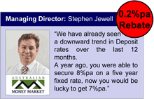 Australian Money Market Director - Stephen Jewell "We have already seen a downward trend in Deposit Rates"